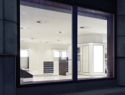 Weißes minimalistisches Ladendesign mit klaren Regalen und integriertem Licht
